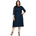 アレックスイブニングス レディース ワンピース トップス Plus Size Sequined Lace A-Line Dress Navy
