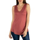 24セブンコンフォート レディース カットソー トップス V-Neck Tunic Tank Top with Round Hemline Brown(4)