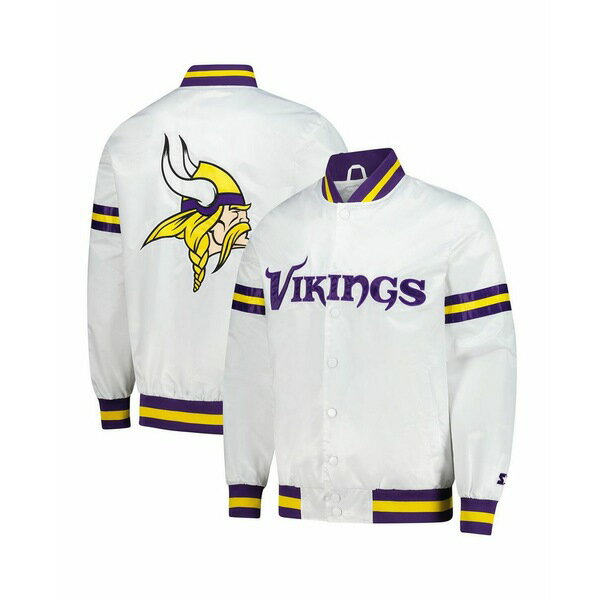 スターター メンズ ジャケット＆ブルゾン アウター Men's White Minnesota Vikings Scout Full-Snap Varsity Jacket White