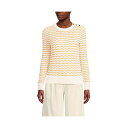 ランズエンド レディース ニット&セーター アウター Women's Cotton Viscose Button Shoulder Modern Crew Sweater Ivory/sweet mango stripe