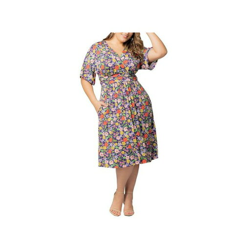 キヨナ レディース ワンピース トップス Plus Size Gia A-Line Midi Dress with Pockets Vibrant garden print キヨナ レディース ワンピース トップス Plus Size Gia A-Line Midi Dress with Pockets Vibrant garden print