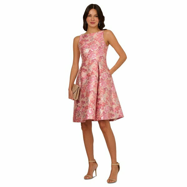 アドリアナ パペル レディース ワンピース トップス Women's Floral Jacquard Fit & Flare Dress Pink Multi