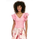 ミューズ レディース カットソー トップス Women's Ruched Organza Flutter-Sleeve Top Peony Pink(4)