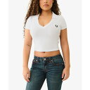 トゥルーレリジョン レディース カットソー トップス Women's SS Deep V-Neck Rib Polo Top Optic White(4)