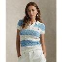 ラルフローレン レディース カットソー トップス Women's Slim-Fit Cable-Knit Polo Shirt White/Carolina Blue