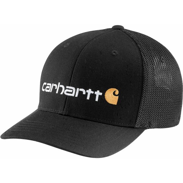 J[n[g Y Xq ANZT[ Carhartt Men's Rugged Flex Fitted Canvas Mesh Back Logo Graphic Cap Black