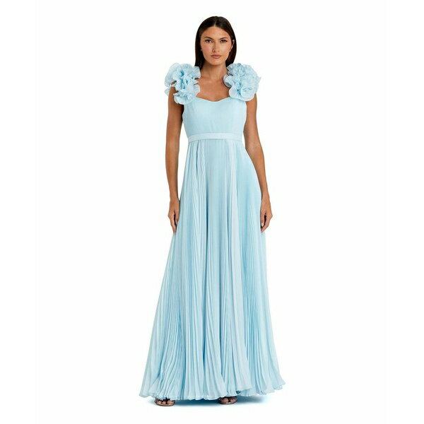 マックダガル レディース ワンピース トップス Women's Pleated Organza Gown With Ruffle Straps Powder blue