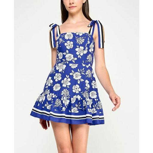 トリッキ レディース ワンピース トップス Juniors' Cotton Printed Tie-Shoulder Short Dress Navy Floral トリッキ レディース ワンピース トップス Juniors' Cotton Printed Tie-Shoulder Short Dress Navy Floral