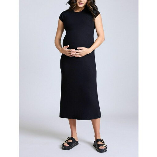 マザーフッドマタニティ レディース ワンピース トップス Maternity Rib Knit Short Sleeve Raglan Midi Dress - Motherhood Black マザーフッドマタニティ レディース ワンピース トップス Maternity Rib Knit Short Sleeve Raglan Midi Dress - Motherhood Black