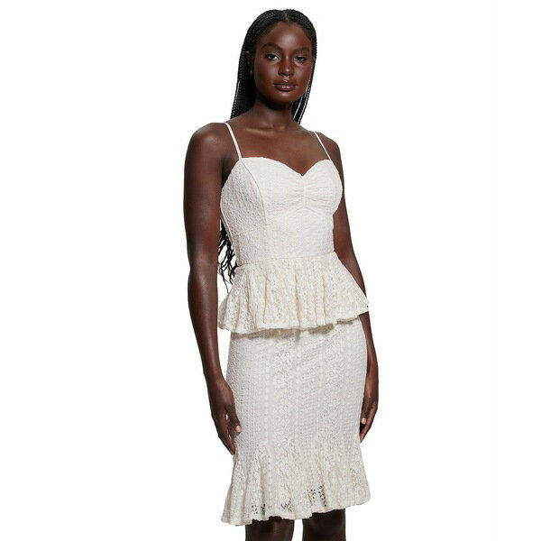 ゲス レディース ワンピース トップス Women's Lula Ruffle-Waist Sleeveless Lace Dress Dove White