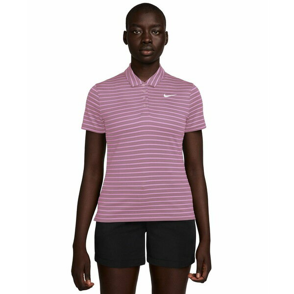 ナイキ レディース カットソー トップス Women's Dri-FIT Short-Sleeve Striped Golf Polo Plum Dust/B..