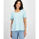 スタイルアンドコー レディース カットソー トップス Petite Square-Neck Top, Exclusively at Macy's Minty Turquoise(4)