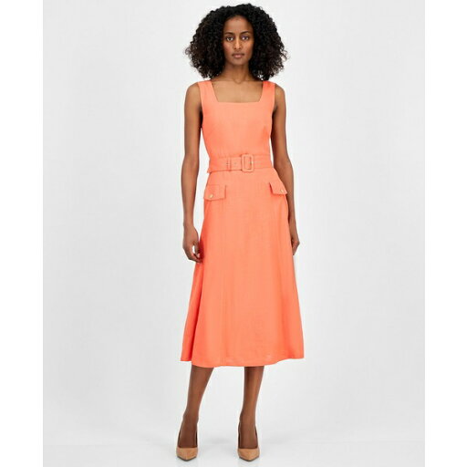 タハリエーエスエル レディース ワンピース トップス Women's Sqaure-Neck Belted Midi Dress Clementine タハリエーエスエル レディース ワンピース トップス Women's Sqaure-Neck Belted Midi Dress Clementine