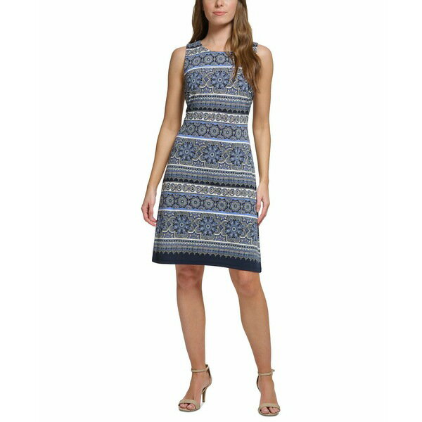 トミー ヒルフィガー レディース ワンピース トップス Women's Printed Jersey Sleeveless Dress Sky Captain Multi