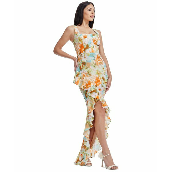 ドレスザポプレーション レディース ワンピース トップス Women's Charlene Square-Neck Ruffle-Trim Gown Sorbet Multi