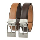 カルバンクライン メンズ ベルト アクセサリー Men's Elongated 2-In-1 Reversible Buckle Leather Dress Belt Dark brown, Tan