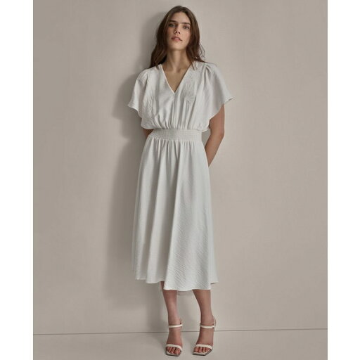 ダナ キャラン ニューヨーク レディース ワンピース トップス Women's V-Neck Smocked-Waist Short-Sleeve Dress White ダナ キャラン ニューヨーク レディース ワンピース トップス Women's V-Neck Smocked-Waist Short-Sleeve Dress White