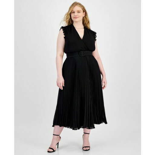 テイラー レディース ワンピース トップス Plus Size Pleated Belted A-Line Dress Black テイラー レディース ワンピース トップス Plus Size Pleated Belted A-Line Dress Black