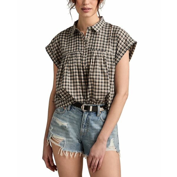 å֥ ǥ åȥ ȥåץ Women's Cotton Pintuck Button-Front Top Blac...