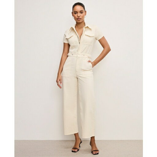 グッドアメリカン レディース ワンピース トップス Women's Fit For Success Twill Palazzo Cropped Jumpsuit Ecru グッドアメリカン レディース ワンピース トップス Women's Fit For Success Twill Palazzo Cropped Jumpsuit Ecru