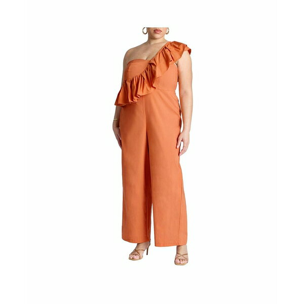 エロクイ レディース ワンピース トップス Plus Size Ruffle Jumpsuit Harvest pumpkin
