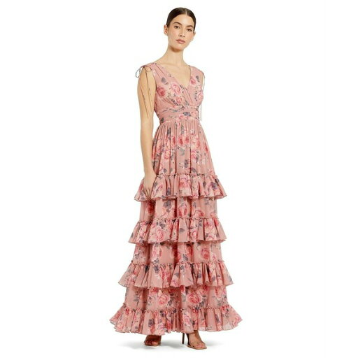 マックダガル レディース ワンピース トップス Women's Drawstring Shoulder Floral Chiffon Tiered Gown Pink multi マックダガル レディース ワンピース トップス Women's Drawstring Shoulder Floral Chiffon Tiered Gown Pink multi