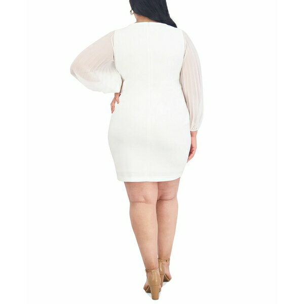 ジェシカハワード レディース ワンピース トップス Plus Size Pleated-Chiffon-Sleeve Sheath Dress Ivory