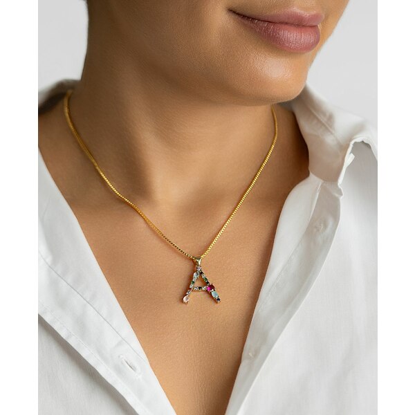 AhjA fB[X lbNXE`[J[Ey_ggbv ANZT[ 14K Gold-Plated Multi Color Stone Initial Necklace Gold- R