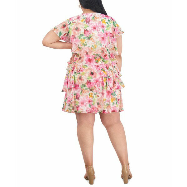 ジェシカハワード レディース ワンピース トップス Plus Size Floral-Print Tiered Dress Pink Multi