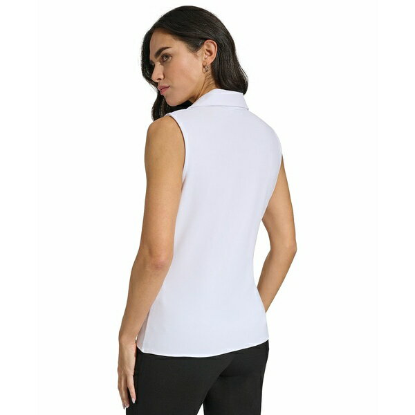 JoNC fB[X Jbg\[ gbvX Women's Collared Twist-Front Sleeveless Top White