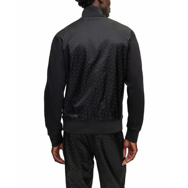 ヒューゴボス メンズ パーカー・スウェットシャツ アウター Men's Monogram Pattern Regular-Fit Sweatshirt Black