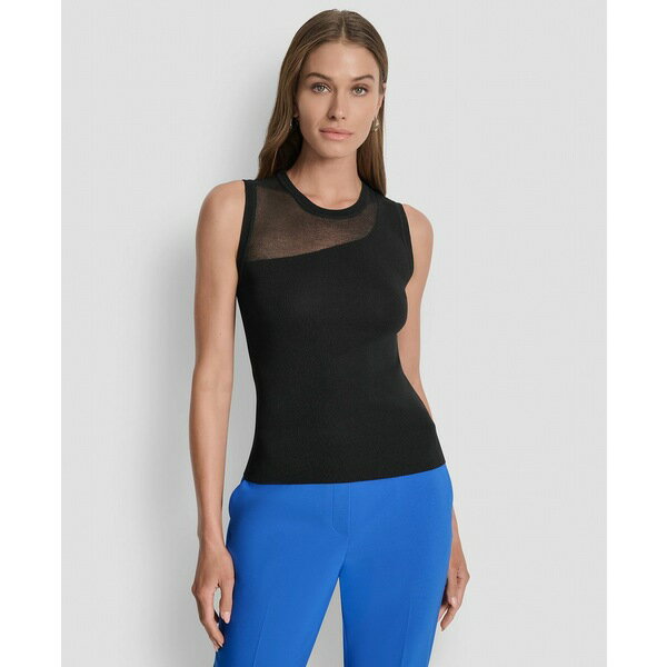 ダナ キャラン ニューヨーク レディース ニット&セーター アウター Women's Sleeveless Mesh-Trim Knit Sweater Black