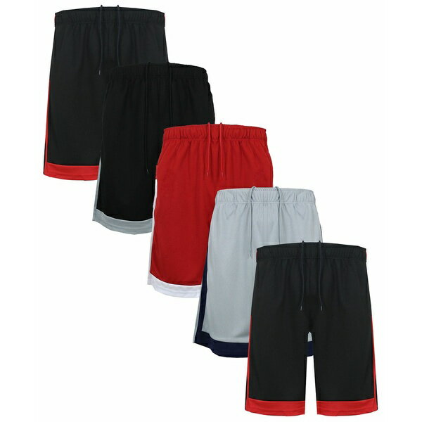 ギャラクシーバイハルビック メンズ カジュアルパンツ ボトムス Men's 5-Pack Lightweight Breathable Moisture Wicking Mesh Shorts Black red, Black silver, Red white, Silver navy