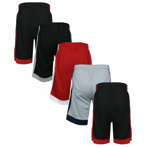 ギャラクシーバイハルビック メンズ カジュアルパンツ ボトムス Men's 5-Pack Lightweight Breathable Moisture Wicking Mesh Shorts Black red, Black silver, Red white, Silver navy