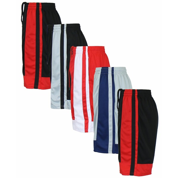 ギャラクシーバイハルビック メンズ カジュアルパンツ ボトムス Men's 5-Pack Lightweight Breathable Moisture Wicking Mesh Shorts Black red, Black silver, Red white, Silver navy