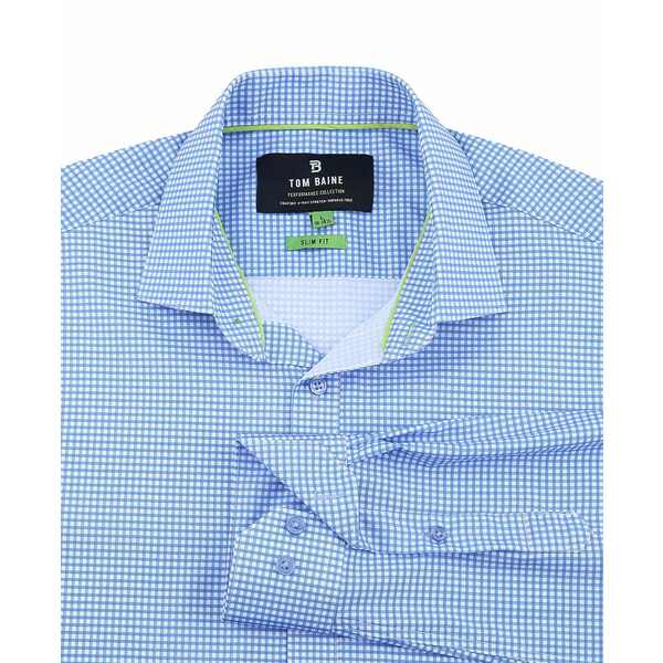 トム ベイン メンズ シャツ トップス Men's Four Way Stretch Plaid Button Down Dress Shirt Blue