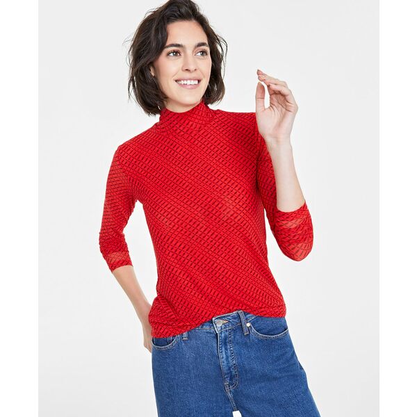 オン サーティフォース レディース カットソー トップス Women's Patterned Mock-Neck Mesh Top, Creat..