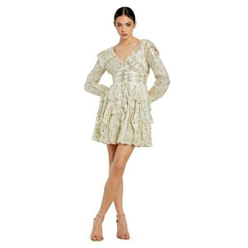 マックダガル レディース ワンピース トップス Women's Long Sleeve Ruched Ruffle Mini Dress Gold multi マックダガル レディース ワンピース トップス Women's Long Sleeve Ruched Ruffle Mini Dress Gold multi