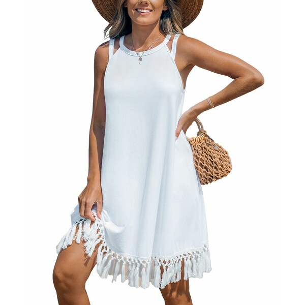 カップシー レディース ワンピース トップス Women's Boho Breeze Tassel Dress White