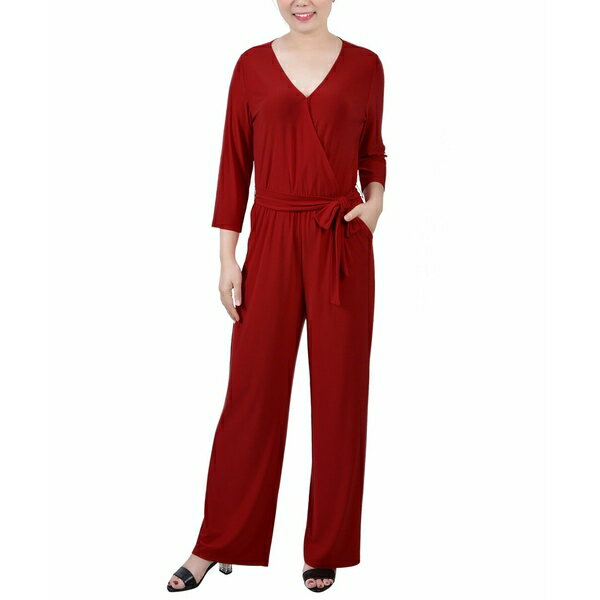 ニューヨークコレクション レディース ワンピース トップス Women's 3/4 Sleeve Belted Jumpsuit Wine
