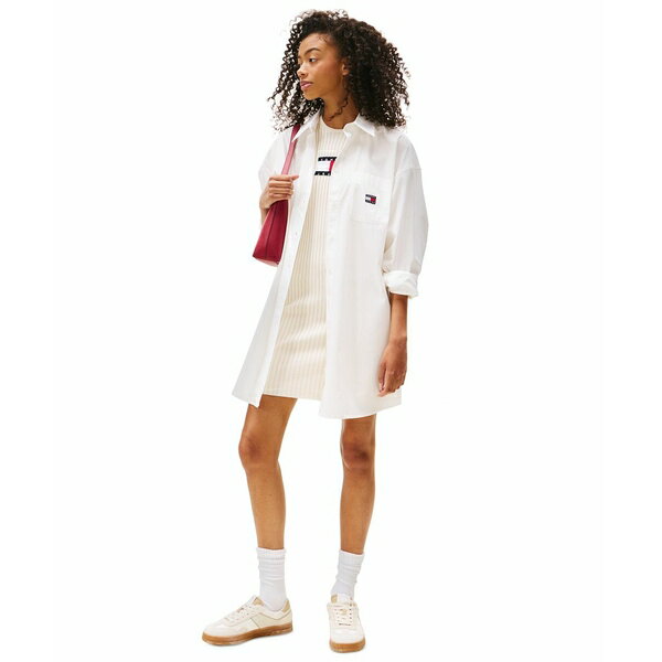 トミーヒルフィガー レディース ワンピース トップス Women's Cotton Oversized Mini Shirt Dress ECRU