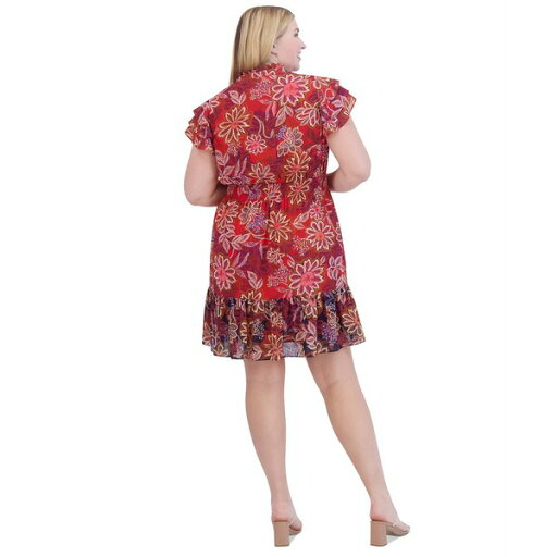 ヴィンスカムート レディース ワンピース トップス Plus Size Printed Chiffon Smocked-Waist Dress Red ヴィンスカムート レディース ワンピース トップス Plus Size Printed Chiffon Smocked-Waist Dress Red
