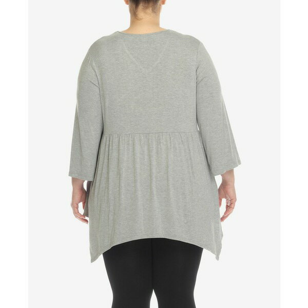 ホワイトマーク レディース カットソー トップス Plus Size Empire Cut V-neck Tunic Top Gray
