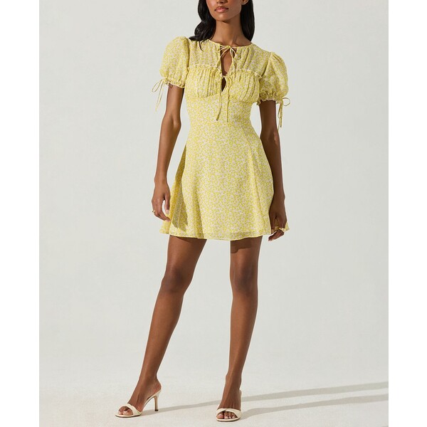 アストール レディース ワンピース トップス Women's Puff-Sleeve Bow-Detail Dress Yellow Ditsy Floral