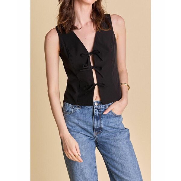 エンドレスローズ レディース カットソー トップス Women's Front Bow Tie Stretch Top Black