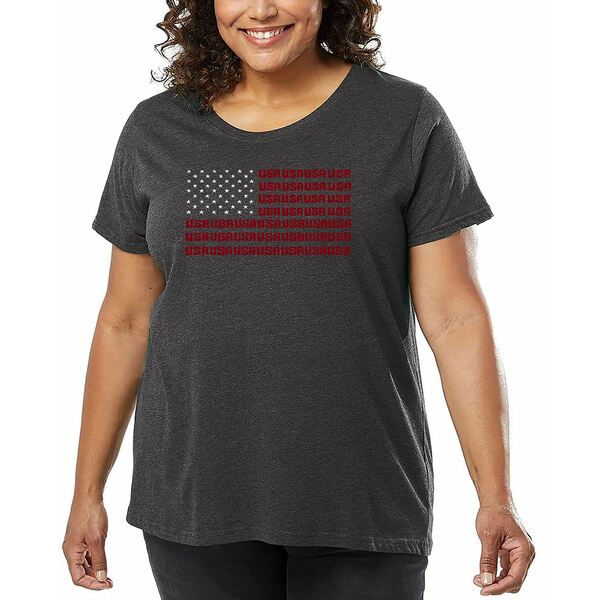 エルエーポップアート レディース カットソー トップス Plus Size USA Flag Word Art T-Shirt Gray