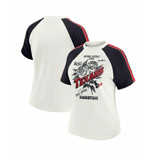 ウェア バイ エリン・アンドリューズ レディース カットソー トップス Women's White Houston Texans Sleeve Stripe Distressed Raglan T-Shirt White