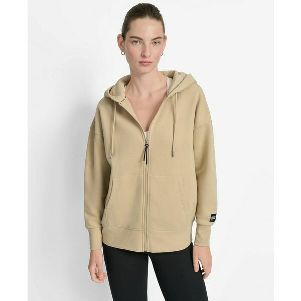 ダナ キャラン ニューヨーク レディース パーカー・スウェットシャツ アウター Women's Woven Patch Oversized Full Zip Jacket Hoodie Travertine