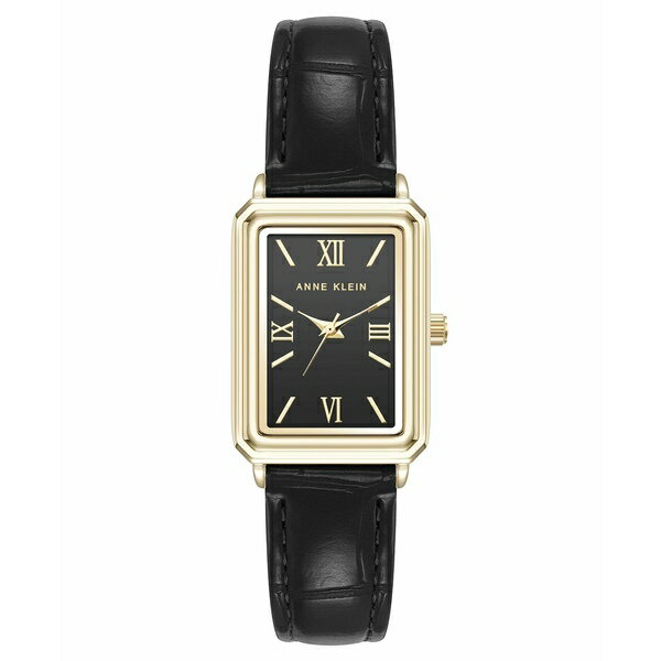 アンクライン レディース 腕時計 アクセサリー Women's Quartz Casual Black Polyurethane Leather and Gold-Tone Metal Alloy Watch, 25mm Black, Silver-Tone, Gold-Tone