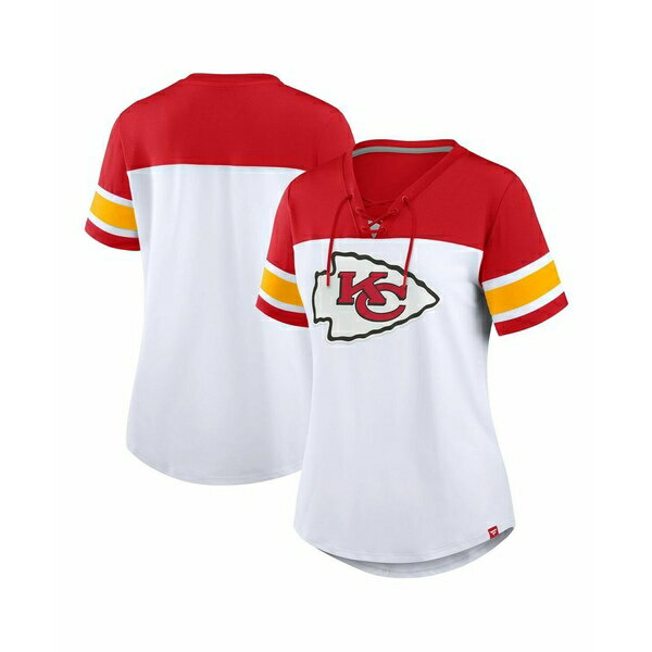 ファナティクス レディース カットソー トップス Women's White/Red Kansas City Chiefs Athena Lace-Up V-Neck T-Shirt White, Red